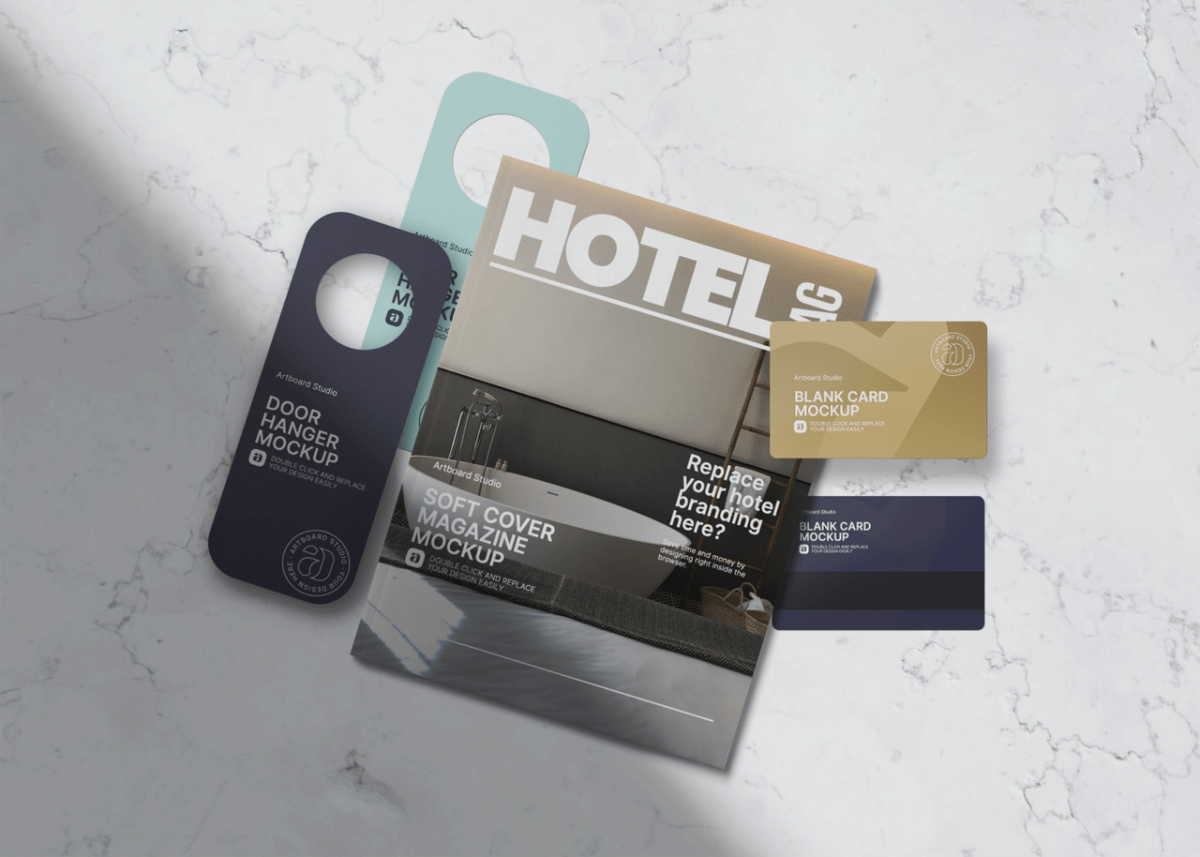 In hotel mockup branding design download free freebie identity illustration logo mockup print psd. Hotel Print Materials Mockup Template